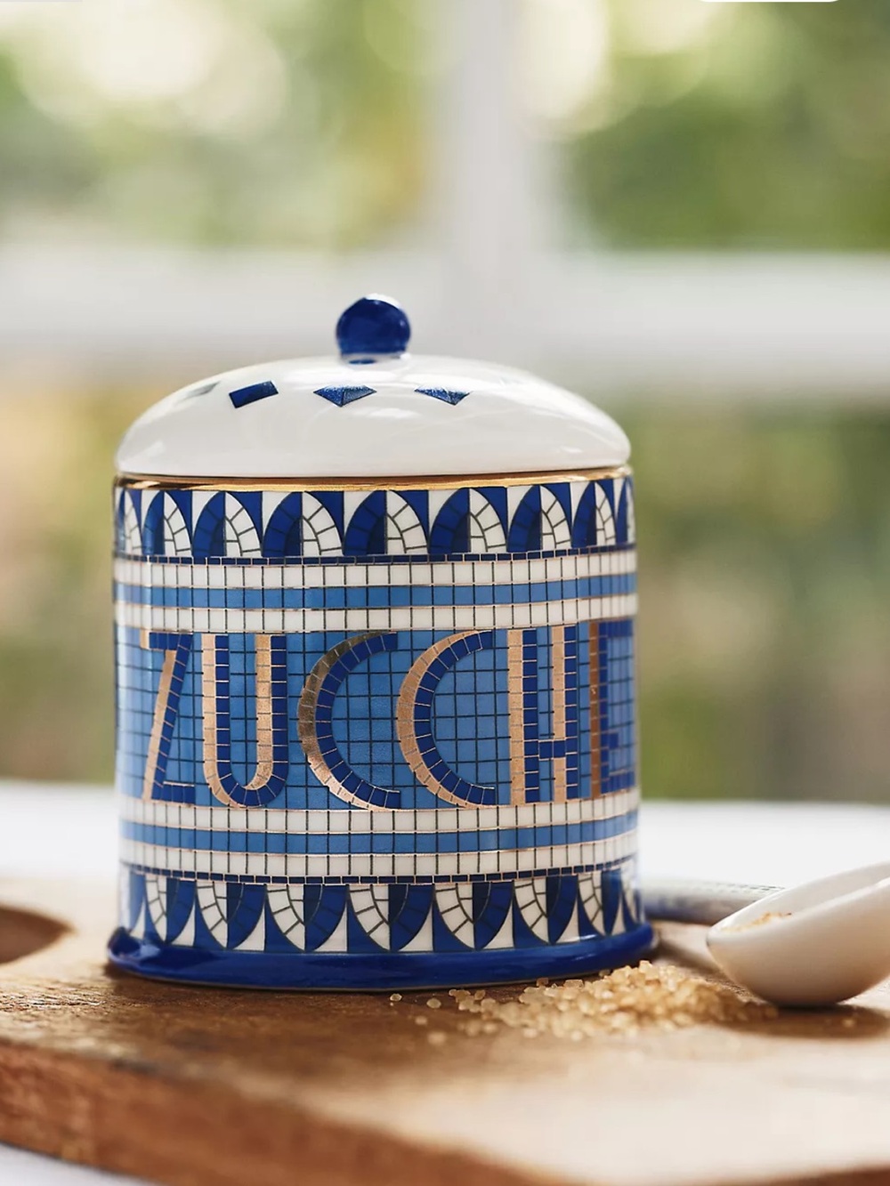Anthropologie Bistro Tile Stoneware 24k Gold Accent Italia Sugar Salt Serve Set - Picture 5 of 6